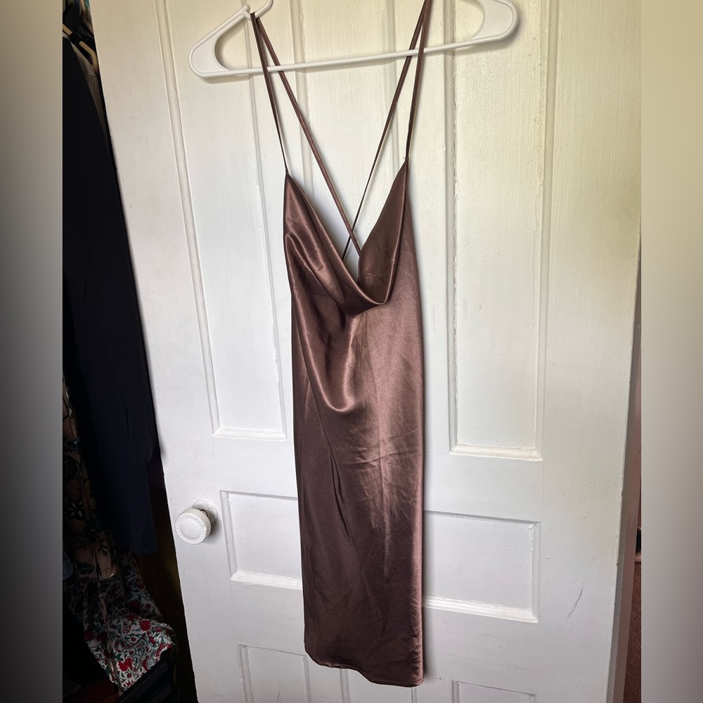 Brown Satin Slip Dress